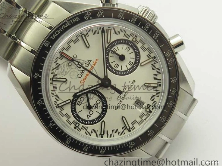 0203 UrbanChic Speedmaster Moonwatch OMF 1:1 Best Edition White Dial Black Hand on SS Bracelet A 8045
